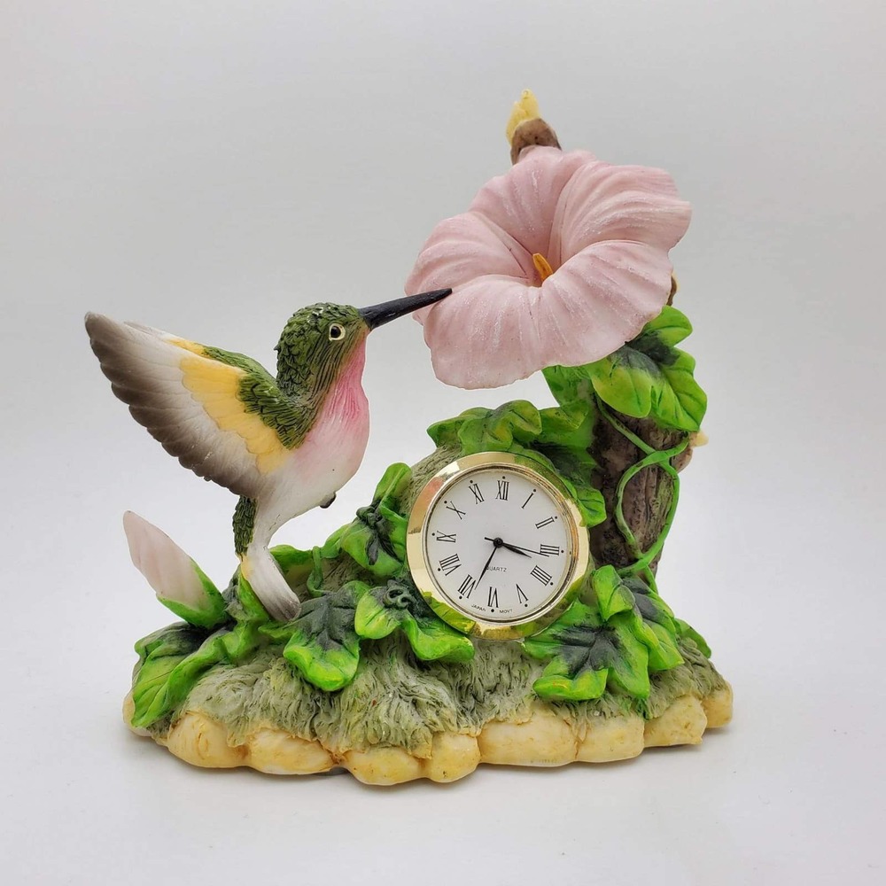 Vintage Cadona Floral Mantel Clock Quartz Hummingbird